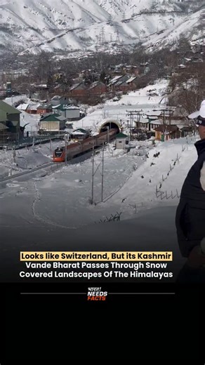Bharat Needs Facts on Instagram: "WATCH TILL END! A short video of a Vande Bharat Express moving through snow covered Himalayan terrain in Kashmir has gone viral after being shared by Banihal MLA @sajjadshaheen The clip shows the semi high speed train passing through heavy snow in the higher reaches of Jammu and Kashmir, highlighting winter operations in one of India’s most challenging terrains. Kashmir was connected to the national rail network in 2023 with the completion of key sections of the