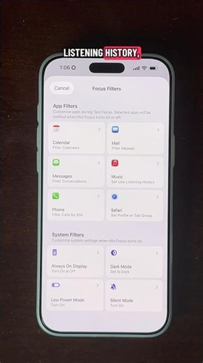 Use Focus Filters to control what apps show you during Focus modes 📱✨ #iPhoneTips