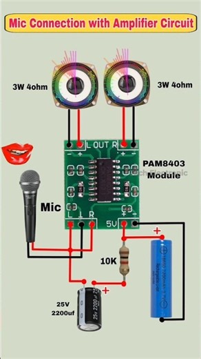 PAM8403 Audio Amplifier with Mic 🎤🔊 | Mic Connection Circuit #Shorts#viralvideo
