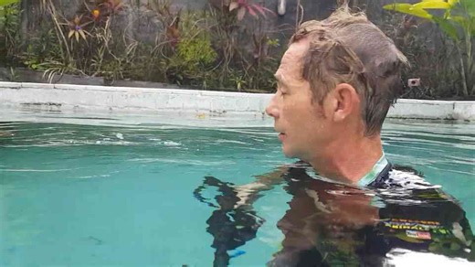 Big python encounter in the pool