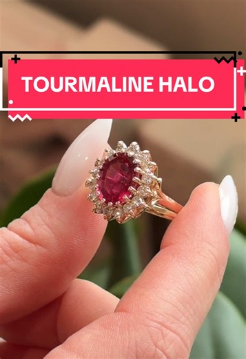 Stunning Rubellite and Diamond Halo Ring