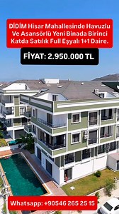 8.3K views · 30 reactions | #Didim Hisar Mahallesinde Liman Yoluna Yakın Bölgede Havuzlu Asansörlü Sitede Birinci Katda 1+1 Daire Full Eşyalı Klimalı. Fiyat: 2.950.000 TL Whatsapp : +90546 265 25 15 | Didim/TURKEY | Facebook