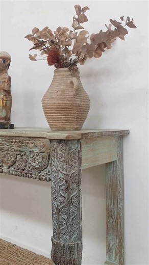 A Rare Beauty! 🩵 Hand sourced in india by Annette, this incredible console table has been repurposed from reclaimed vintage components. Isn't she lovely! 😍 See all details below ⬇️ https://www.baliabundance.com.au/collections/eco-village-consoles-chests-boxes/products/vintage-indian-console-table-turquoise-eco-village-collection | Bali Abundance