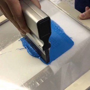 This is how we screen print an arm of a t-shirt. Goccopro 100 screen...