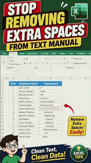 How to Remove Extra Spaces From Text in Excel. #excel #extraspace #remove #trim #flashfill #shorts
