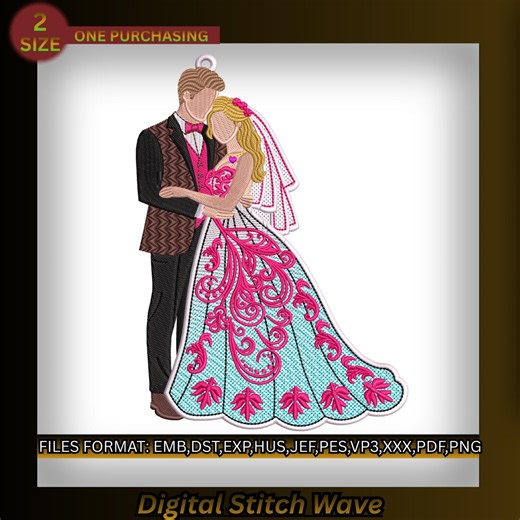 Bride and Groom FSL Embroidery Design, Wedding Ornament (digital Download - Pdf, Pes, Dst, Emb Files Included) - Etsy