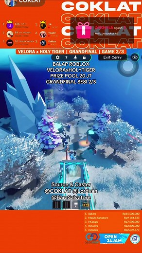 Event Balap Roblox Prize pool 20 jt “MOUNT VELORA” Yang kalian tunggu-tunggu Grand final, Yang bertanding di grand final para monster/proplayer🥶, Tgl 21-12-2025 Sesi 2/3, Support by VELORAxHOLYTIGER, Pertandingan para monster/proplayer di Grand final kali ini, Caster By @COKLAT @Lordvan and @Bara Salvatore. Own Map @MaxXx Salvatore. & @Salvatore Community #veloraxholytiger #velorastrong #balaproblox #salvatorecommunity #communitybalaproblox
