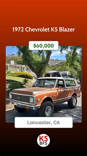 New Listings on Blazer For Sale! 1.) 1972 Chevrolet K5 Blazer located in Lancaster, CA – Asking $60,000 2.) 1978 GMC Jimmy located in North Augusta, SC – Asking $15,000 3.) 1978 Chevy K5 Blazer Wauconda IL located in Wauconda, IL – Asking $10,000 4.) 1984 Chevrolet Blazer Sport Utility 2D located in Valdosta, GA – Asking $1,800 To get more info on these vehicles and see more, visit the K5 Blazer / Jimmy only marketplace on our website. #k5blazer #k5blazerforsale #chevyk5blazer #chevyk5blazerfors