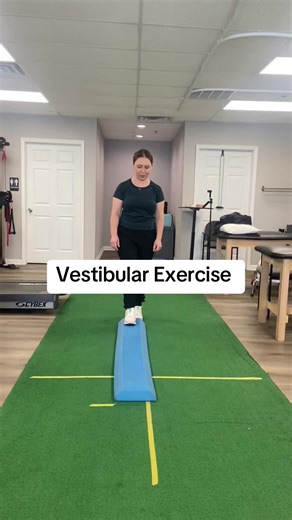 Walking with Head Turns on a Balance Beam is a powerful vestibular and proprioceptive exercise that challenges dynamic balance, visual-vestibular integration, and postural control. Name: Walking with Head Turns on Balance Beam Purpose: \t•\tImprove dynamic balance \t•\tEnhance gaze stability (via VOR challenge) \t•\tStimulate vestibular system \t•\tBuild proprioceptive control and confidence during movemen 🔁 How to Perform \t1.\tSet-Up: Use a foam balance beam, low wooden beam, or a taped line 