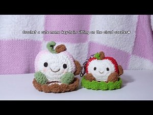 Tutorial | crochet Apple keychain sitting on a cloud coaster