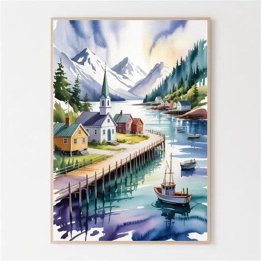 Skagway Alaska Watercolor Painting - Coastal Town Art Print - Etsy