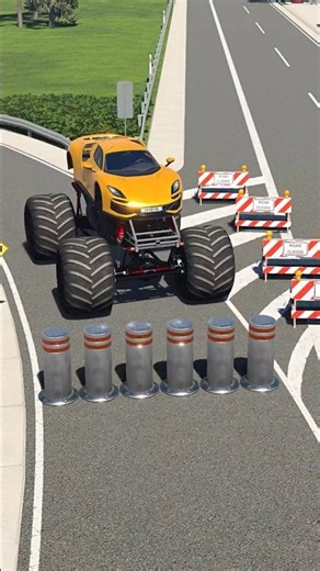 MONSTER TRUCKS vs BOLLARDS 🔥 Car Bus Driving Game Simulator Beamng Drive Gameplay Shorts Video Games