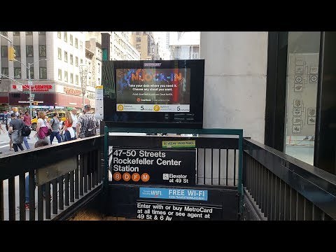 MTA NYC Subway: (B) (D) (F) (M) trains at 47 - 50 Sts Rockefeller Center
