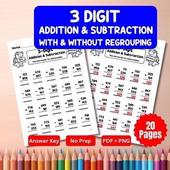 3-Digit Addition & Subtraction With & Without Regrouping Worksheets | Mixed