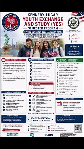 🎓🇺🇸 YES Spring 2027 | Fully Funded USA High School Exchange Program ✈️