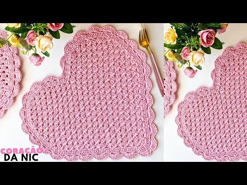 Sousplat coração de crochê | da Nic | Sousplat de crochê ❤️