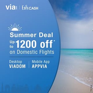 Up to Rs.1200 off on Domestic Flights. Use code VIADOM on Desktop and APPVIA on Mobile APP. http://bit.ly/2vpLtUj | Via.com