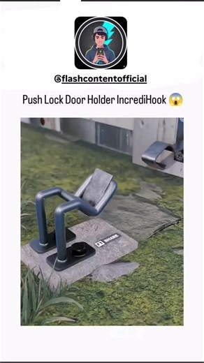 The post shares a viral animated demo of the IncrediHook, a ground-mounted metal device that locks doors or gates open with a simple push, using a toggle-like mechanism for secure, hands-free holding. #educationalcontent #learnsomethingnew #innovation #educationalvideo #didyouknow