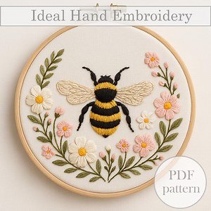 Bee Embroidery Pattern PDF – Hand Embroidery With Flowers – Beginner Stitch Guide – Instant Download - Etsy