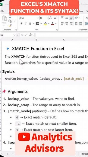 Unlocking the Power of XMATCH in Excel! Definition & Syntax #shorts