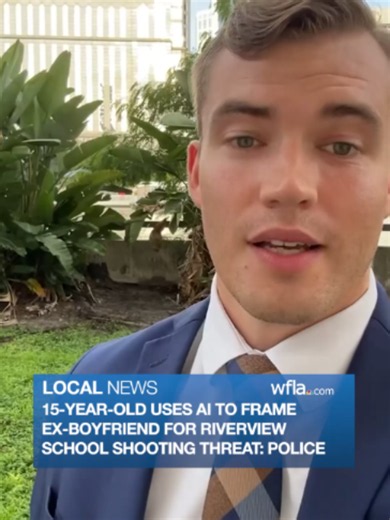USED AI TO FRAME EX: A teenager is facing multiple charges after she used an AI-altered image to frame her ex-boyfriend for a school shooting threat at Riverview High School, according to the Hillsborough County Sheriff's Office. Read more in the link attached to this video. #news #riverview #hillsboroughcounty #florida