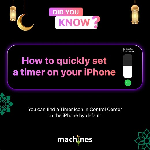 The timer at your notification center can be very useful when you need to quickly set your timer. Here's how: 💡 Tip: Find the timer logo and click it to jump to the Clock app. Then proceed to set your timer. Or 💡 Trick: Long press the timer logo, move your finger up or down the bar to set time for your timer and click start at the bottom. Or 💡 Tip: Ask Siri to set a timer for you! If you can't find the Timer button in Control Center, you can add it using the Settings app. Follow us for more t