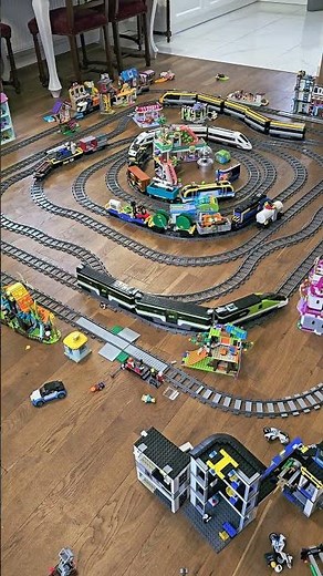 Seven lego trains - one giant city layout