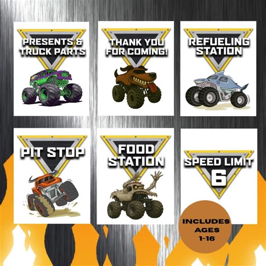 Monster Truck Birthday Party Signs: Table Set Printables (digital Download) - Etsy