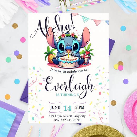 Stitch Birthday Invitation Template | Customizable Party Invite (digital Download) - Etsy