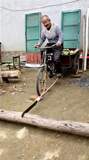 Genius DIY: Bicycle-Powered Wood Saw! #shorts