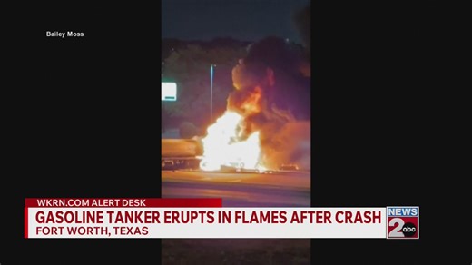 Gasoline tanker erupts in flames after crash