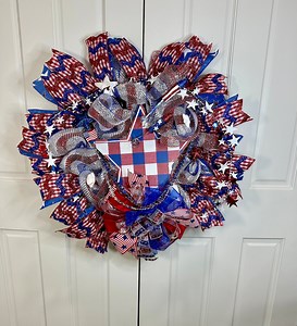 Patriotic Deco Mesh Wreath – 14” Pancake Frame, Red White and Blue, Fourth of July Decor, American Flag Wreath for Your Front Door - Etsy Australia