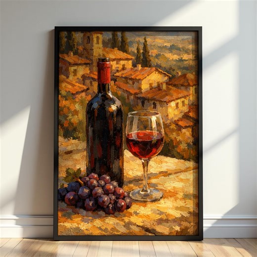 Tuscan Decor | Mediterranean Art | Wine Lover Gift | Italian countryside | Foodie Poster