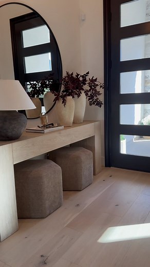 Rue | Home Decor | Lifestyle on Instagram: "Comment: Home Here are the details on the dining table ☺️… it is the Rustic WormWood Oak. It also comes in a gorgeous darker color. The console table is the color whitewash! It also comes in black and brown! 🤎 My mirror is the 48x48 inch and comes in multiple sizes and colors! 🎉 🤎🤎🤎"