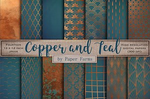 Copper teal backgrounds, a Pattern Graphic by Paper Farms