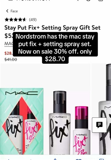 Nordstrom is having a sale on the Mac cosmetics stay put fix setting spray set now only $28.70! Your getting 30% off! #makeup #mac #savings #deals #onlineshopping