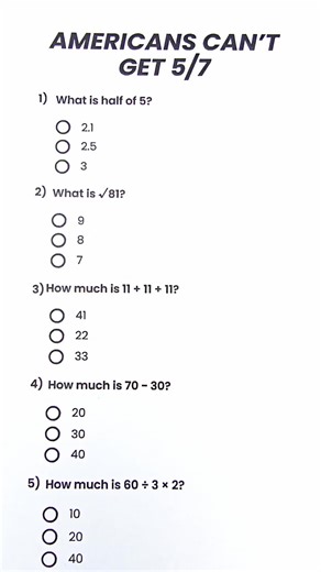 Math Quiz Challenge for Americans: Can You Score 5/7?