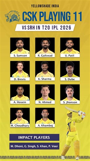 CSK Playing 11 vs SRH IPL 2026 💥 Chennai Super Kings Team & Squad #csk #ipl2026