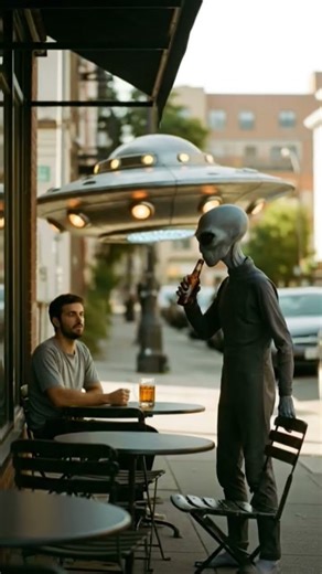 Alien has a beer