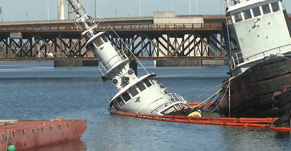 Cleanup efforts continue after tugboat partially sinks in Fall River