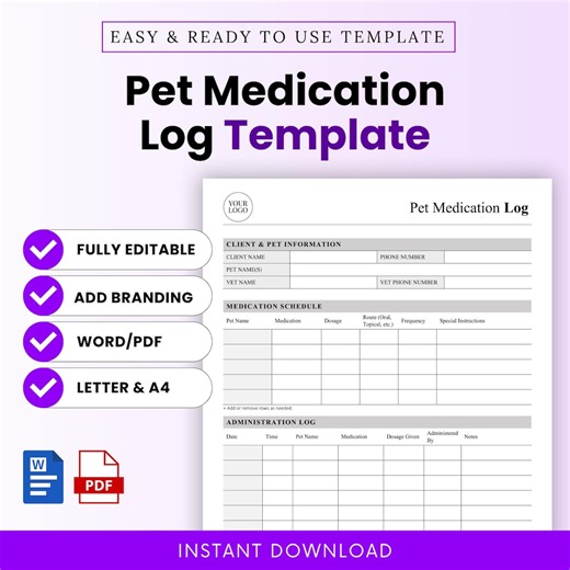 Pet Medication Log Template – Word & PDF, A4 + US Letter - Etsy.de