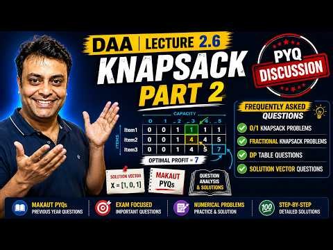 🎓 DAA Lecture 2.6: Part 2: Knapsack PYQ Discussion🔥 | 0/1 Knapsack, Fractional Knapsack, | Code2Win