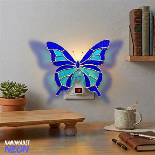 Custom Butterfly Stained Glass Night Light, Butterfly Glass Suncatcher Lamp, Bedroom Wall Light - Etsy