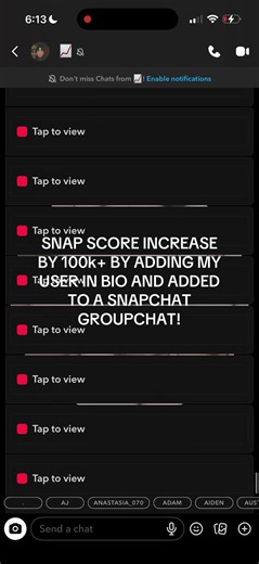 Join my snap score groupchat chat in my profile all steps are there! #snapchat #groupchat #snapscore #viral #trending
