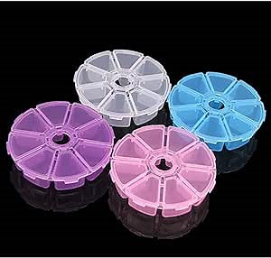 4 PCS 8 lattices Transparent Round Plastic Boxes Empty Storage Organizer Containers with Hinged Lids for Small Items and Other Craft Projects(4 x 4 x 1 in)