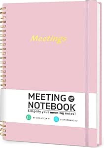 Meeting Notebook for Work, 160 Pages Work Notebooks for Note Taking with Action Items Project Planner Notebook for Women, Pink（6.9" X 9.9"）