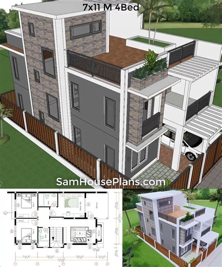 23x41 House Plans 7x11 Meter 4 Bedroom #housedesign