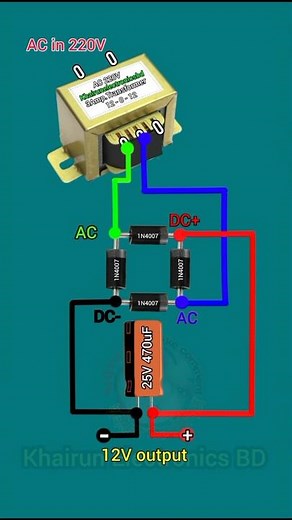 Transformer rectifier circuit/ Full wavebridge rectifier circuit with capacitor /#youtubeshorts
