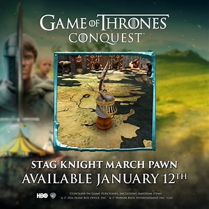 Participate in Tournament Grounds events in Game of Thrones: Conquest for your chance to unlock the Stag Knight March Pawn. Earn an additional 60,000 pawn shards by linking your WB Games Account! Learn more here: https://go.wbgames.com/GoTC-WBGamesAccount | Game of Thrones: Conquest