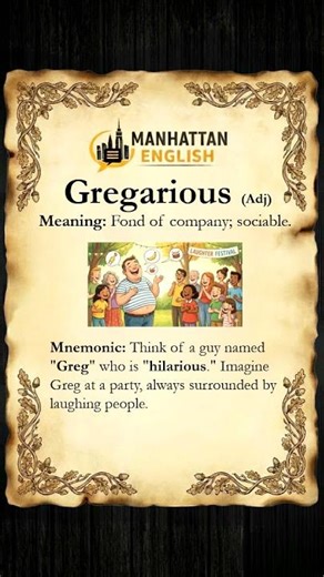 Gregarious | Daily English Practice | GRE | IELTS | TOEFL | #vocabulary #wordoftheday #greprep